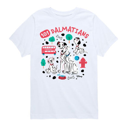 Boys' - 101 Dalmatians - Collage of Dalmatian Family Short Sleeve Graphic T-Shirt