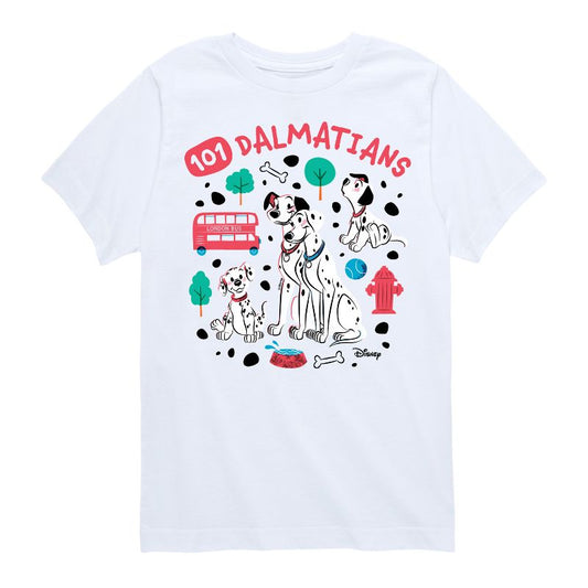 Boys' - 101 Dalmatians - Collage of Dalmatian Family Short Sleeve Graphic T-Shirt