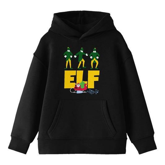 Elf Movie Big Title Logo and Characters Youth Black Graphic Hoodie