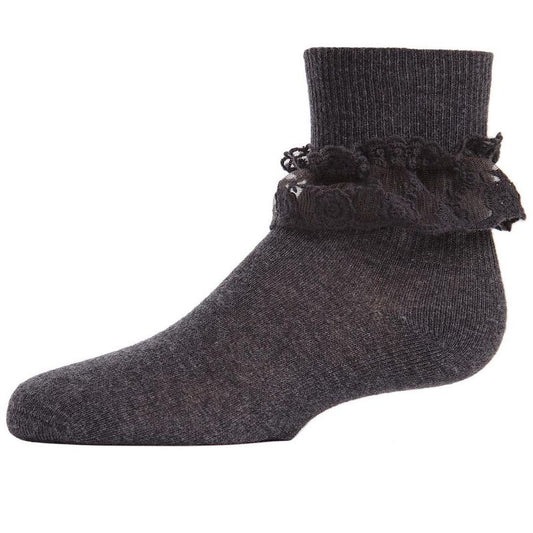 Memoi Girls' Layered Lace Cotton Blend Anklet Socks