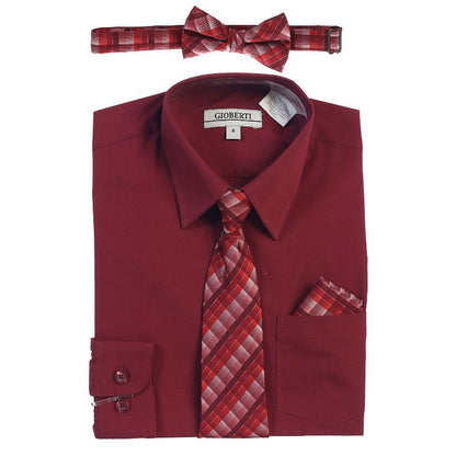 Gioberti Boy's Long Sleeve Dress Shirt and Plaid Tie Accessories Set