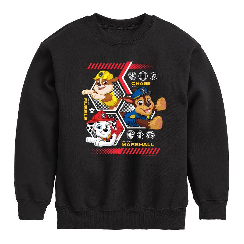 Boys' - Paw Patrol - Chase Rubble Marshall Hexagons Graphic Long Sleeve Fleece Sweatshirt