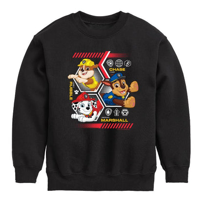 Boys' - Paw Patrol - Chase Rubble Marshall Hexagons Graphic Long Sleeve Fleece Sweatshirt