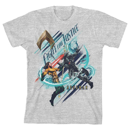 Aquaman Fight for Justice Boy's Heather Grey T-shirt