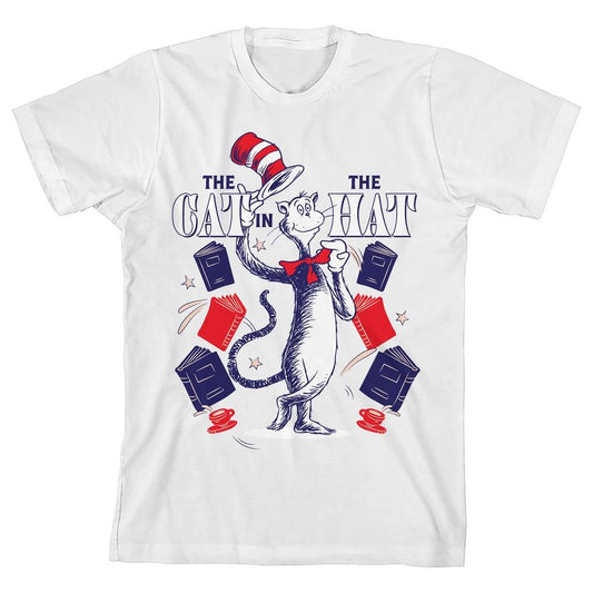 The Cat in the Hat Loves Book And Reading Youth White Short Sleeve Tee