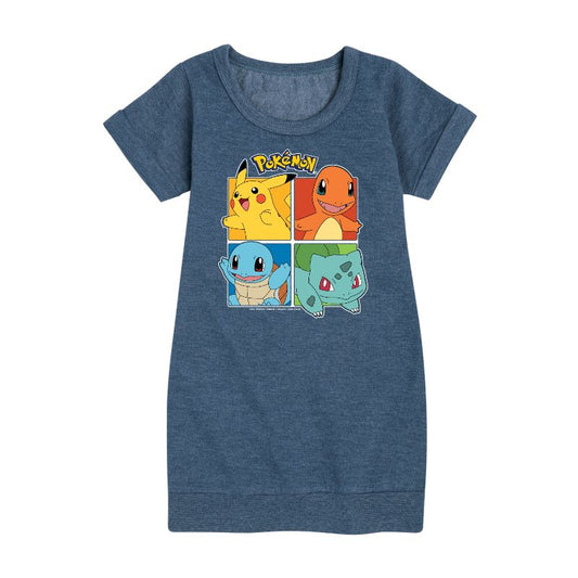 Girls' - Pokémon - Pokémon Squares Graphic Short Sleeve Fleece Dress