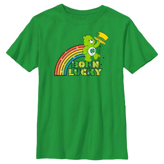 Boy's Care Bears St. Patrick's Day Good Luck Bear Born Lucky Rainbow T-Shirt