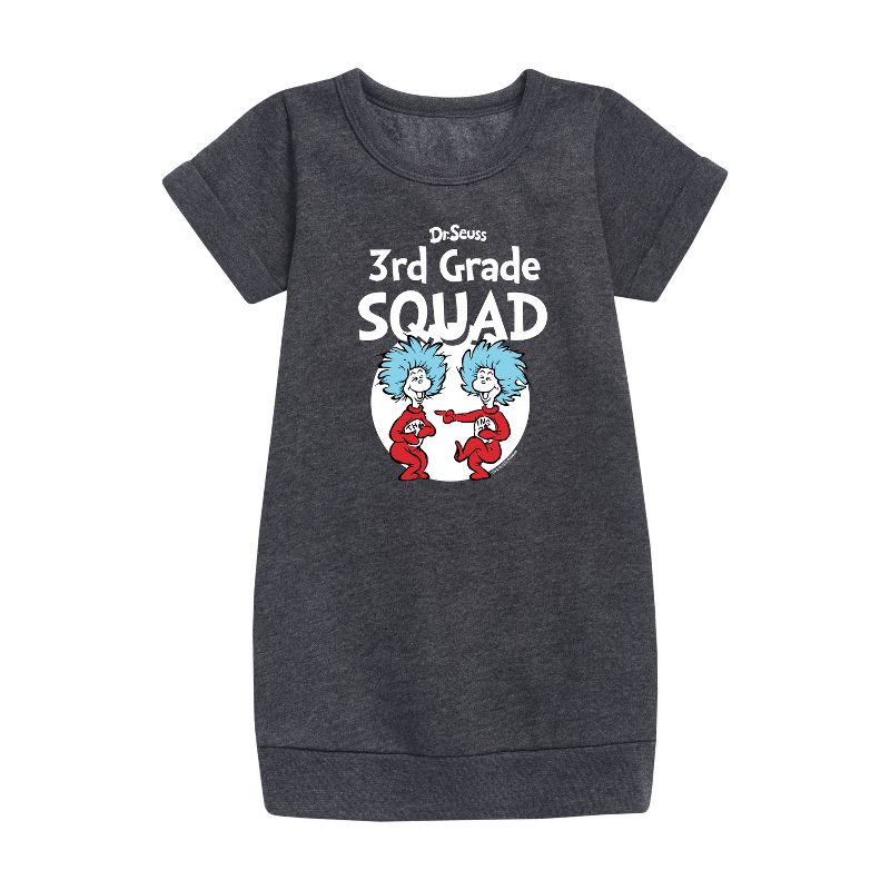 Girls' - Dr. Seuss - 3rd Grade Squad Thing 1 and Thing 2 Graphic Short Sleeve Fleece Dress