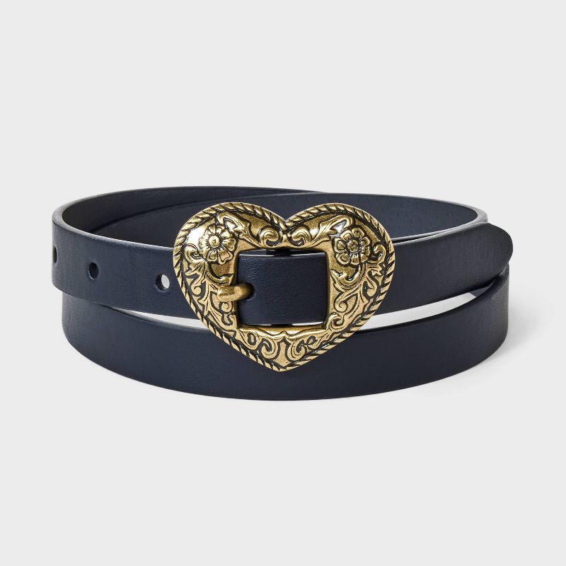Girls' Western Heart Buckle Belt - art class™ Black/Gold