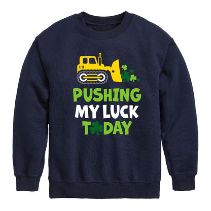 Boys' - Instant Message - St. Patrick's Day Pushing My Luck Today Graphic Long Sleeve Fleece Sweatshirt