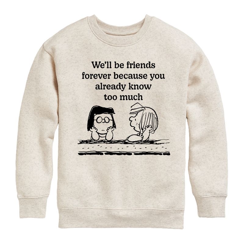 Boys' - Peanuts - Friends Forever Marcie And Patty Graphic Long Sleeve Fleece Sweatshirt