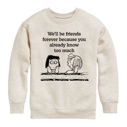 Boys' - Peanuts - Friends Forever Marcie And Patty Graphic Long Sleeve Fleece Sweatshirt