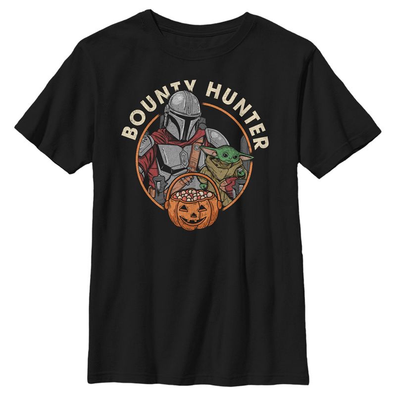 Boy's Star Wars: The Mandalorian Halloween Candy Bounty Hunter Din Djarin and Grogu T-Shirt
