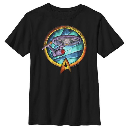 Boy's Star Trek USS Enterprise Stained Glass To Boldly Go T-Shirt