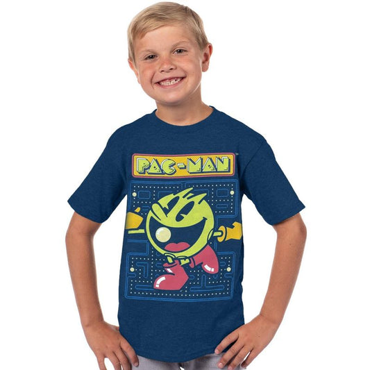 Seven Times Six Pac-Man T-Shirt Boy's Video Game Grid Short Sleeve Tee Retro Graphic Print Blue