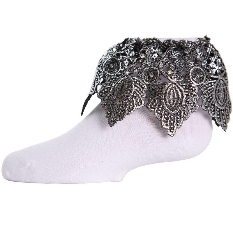 Memoi Metallic Leaf Girls Cotton Blend Anklet Socks