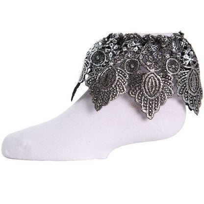 Memoi Metallic Leaf Girls Cotton Blend Anklet Socks