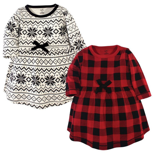 Touched by Nature Big Girls and Youth Organic Cotton Long-Sleeve Dresses 2pk, Buffalo Plaid