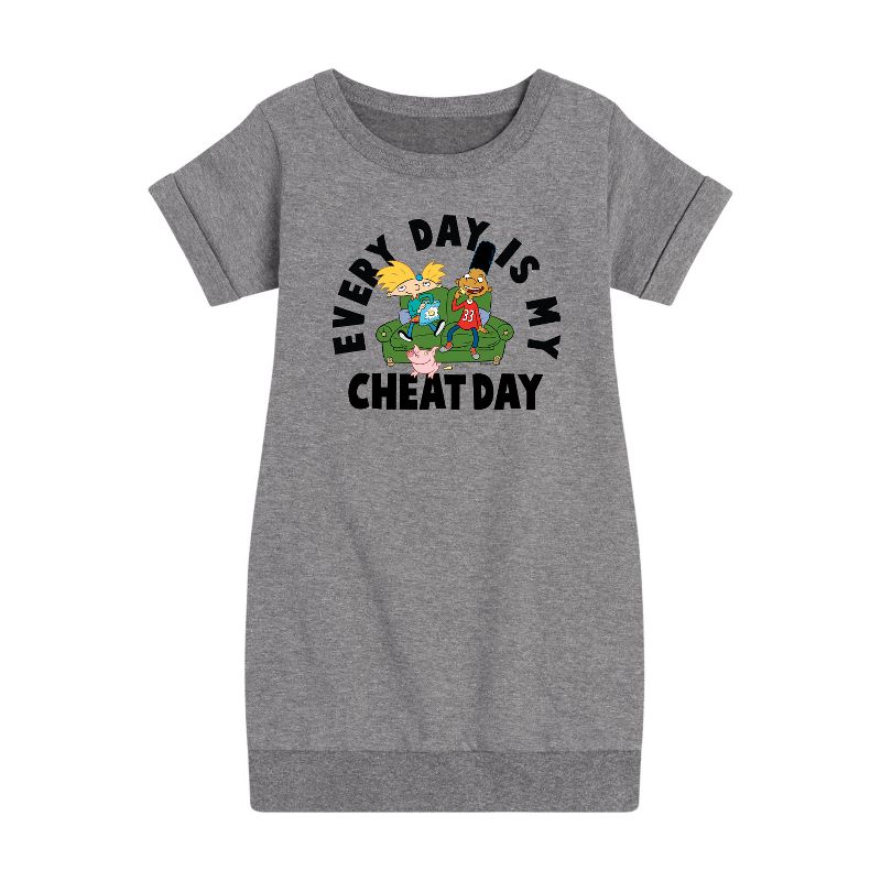 Girls' - Hey Arnold! - Cheat Day Graphic Short Sleeve Fleece Dress