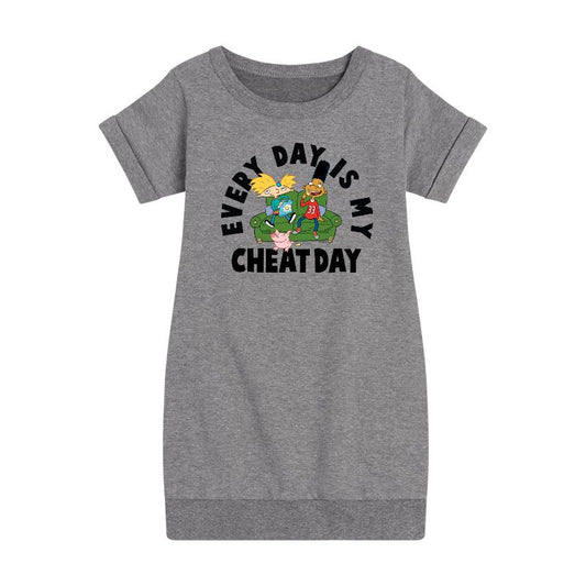 Girls' - Hey Arnold! - Cheat Day Graphic Short Sleeve Fleece Dress