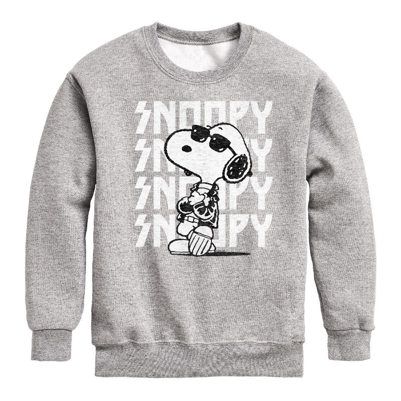 Boys' - Peanuts - Snoopy Rock Name Repeat Graphic Long Sleeve Fleece Sweatshirt