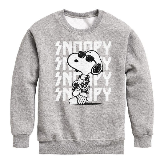 Boys' - Peanuts - Snoopy Rock Name Repeat Graphic Long Sleeve Fleece Sweatshirt