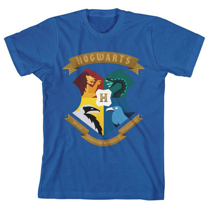 تي شيرت أزرق ملكي للشباب بشعار هوجورتس من هاري بوتر