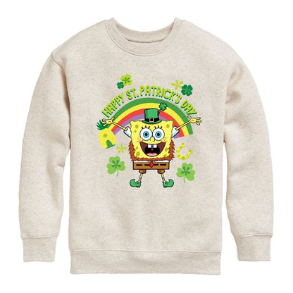 Boys' - SpongeBob Squarepants - Happy St Patricks Day Graphic Long Sleeve Fleece Sweatshirt