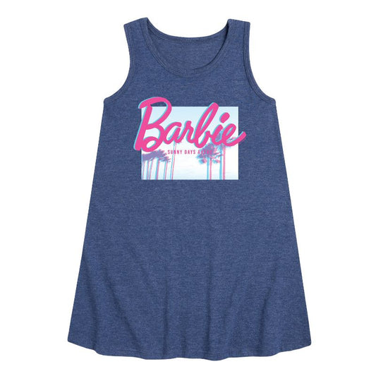 فستان باربي - أيام مشمسة - بدون أكمام - بتصميم جرافيكي - للبنات