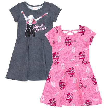 Marvel Spider-Man Spider-Gwen Ghost Spider Girls 2 Pack Skater Dresses Little Kid to Big