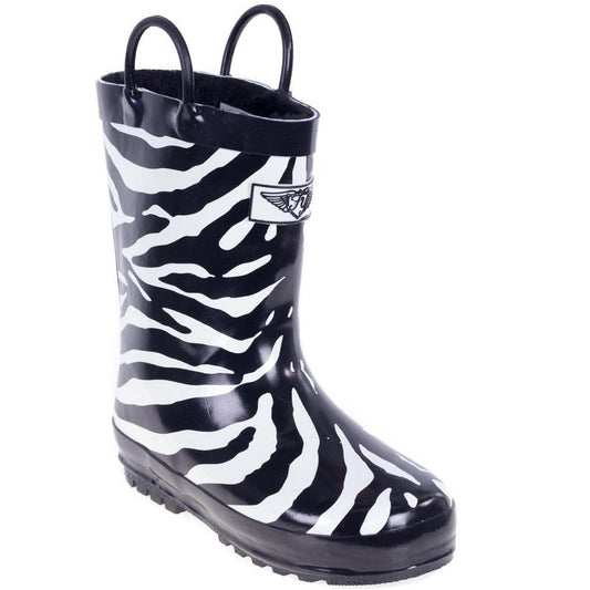 Forever Young Kid's Rubber Pull Up Zebra Print Rainboots