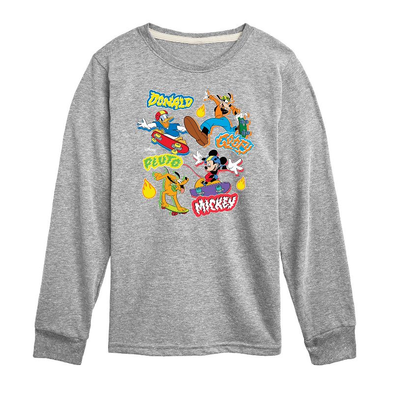 Boys' - Disney - Mickey Goofy Pluto Donald Skate Crew Long Sleeve Graphic T-Shirt