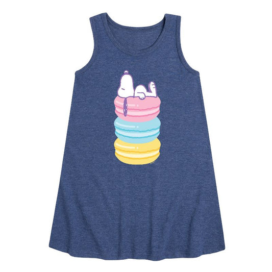 Girls' - Peanuts - Snoopy Stacked Macarons Graphic Sleeveless Aline Dress