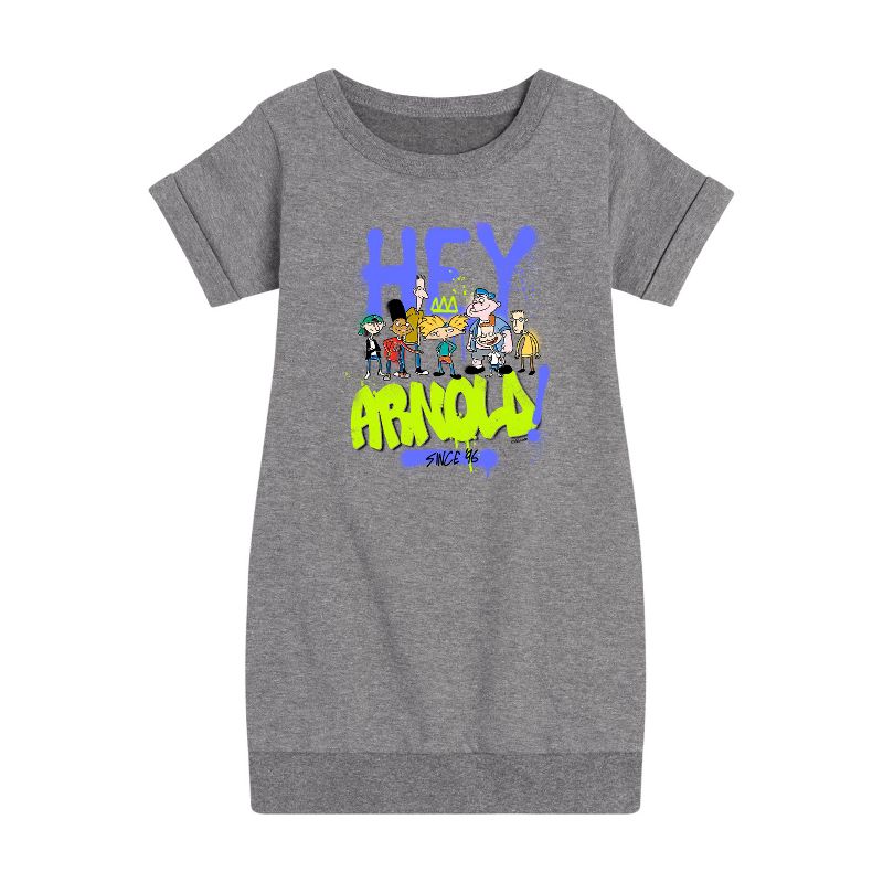 فستان بناتي - يا أرنولد! - فستان أرنولد 96 صوف بأكمام قصيرة مطبوع عليه رسومات رذاذ الطلاء