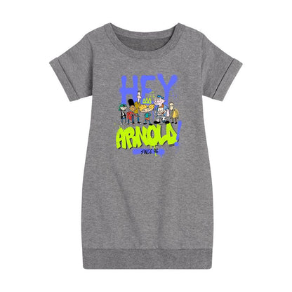 فستان بناتي - يا أرنولد! - فستان أرنولد 96 صوف بأكمام قصيرة مطبوع عليه رسومات رذاذ الطلاء