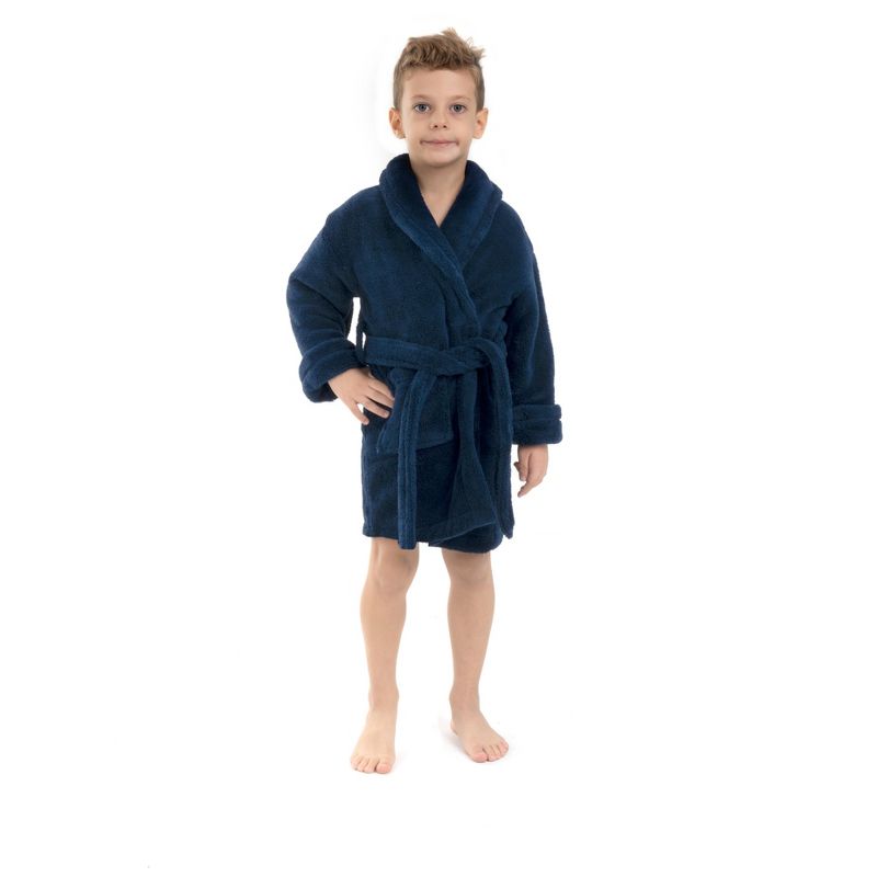 BC BARE COTTON Boys Shawl Robe Microfiber Plush Fleece Bathrobe