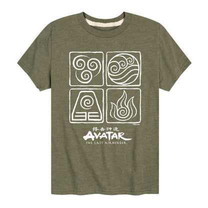 Boys' - Avatar: The Last Airbender - Air Water Earth Fire Grid Short Sleeve Graphic T-Shirt