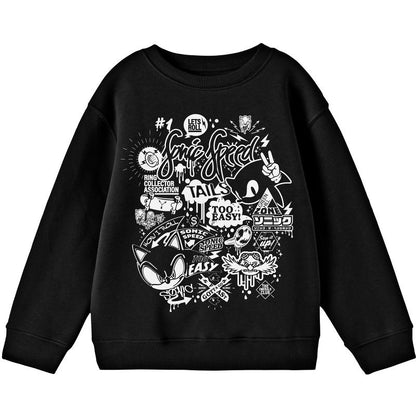 Bioworld Sonic The Hedgehog Let's Roll Monochrome Street Art Youth Black Crew Neck Sweatshirt