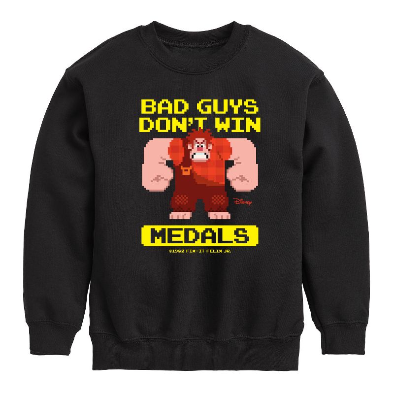 Boys' - Disney - Bad Guys Don't Win Medals Graphic Long Sleeve Fleece Sweatshirt