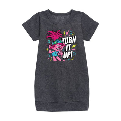 Girls' - Trolls - Turn It Up Poppy Graphic Short Sleeve Fleece Dress