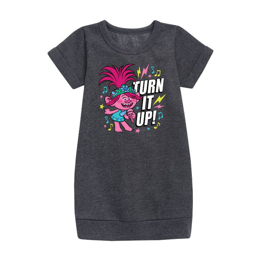 Girls' - Trolls - Turn It Up Poppy Graphic Short Sleeve Fleece Dress