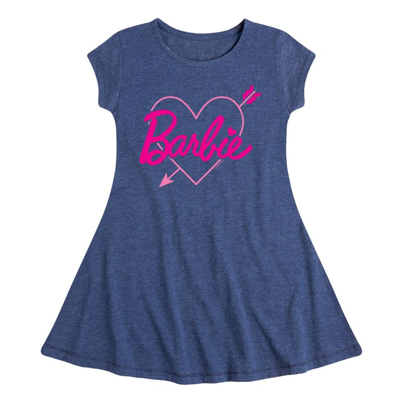 Girls' - Barbie - Arrow Heart Logo Fit & Flair Cap Sleeve Dress