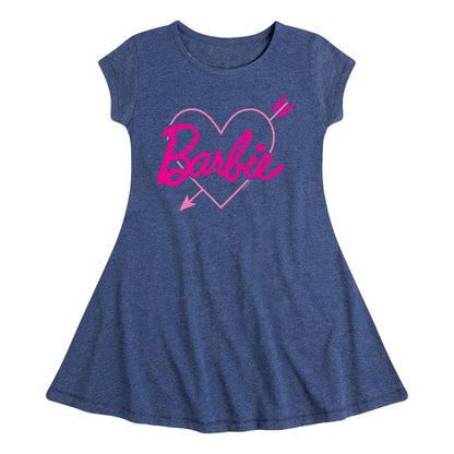 Girls' - Barbie - Arrow Heart Logo Fit & Flair Cap Sleeve Dress