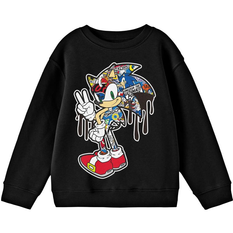 Bioworld Sonic The Hedgehog Street Art Portrait Youth Black Crew Neck Sweatshirt