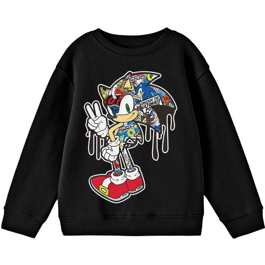 Bioworld Sonic The Hedgehog Street Art Portrait Youth Black Crew Neck Sweatshirt