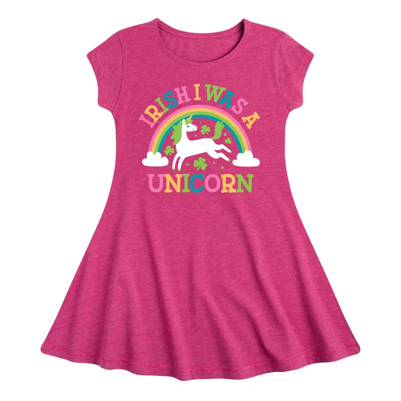 Girls' - Instant Message - St. Patrick's Day Irish I Was A Unicorn Fit & Flair Cap Sleeve Dress
