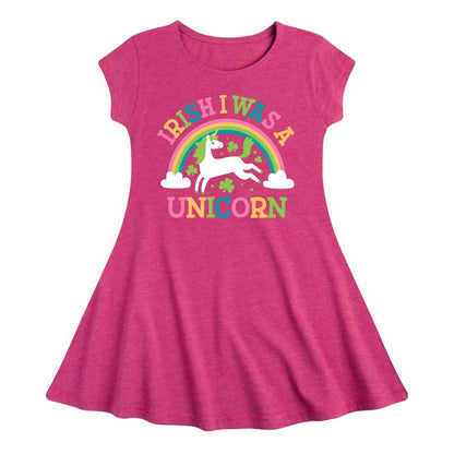 Girls' - Instant Message - St. Patrick's Day Irish I Was A Unicorn Fit & Flair Cap Sleeve Dress