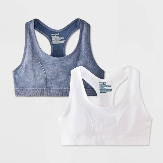 Girls' 2pk Sports Bra - Cat & Jack™ Denim Blue Wash
