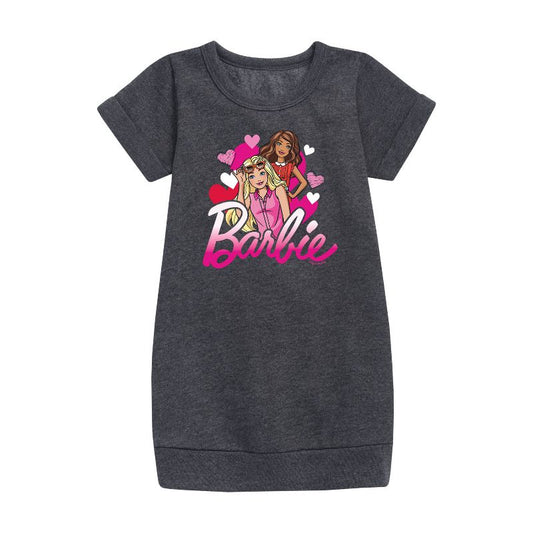 Girls' - Barbie - BFF Hearts Graphic Short Sleeve Fleece Dress