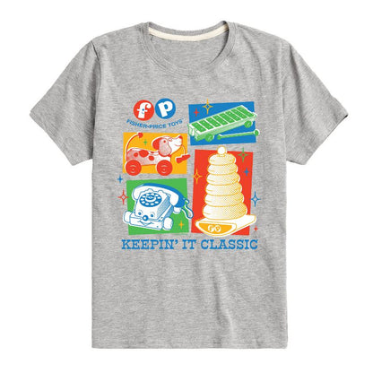 تي شيرت جرافيكي بأكمام قصيرة من Fisher-Price 60S Toys Grid للأولاد - Fisher Price